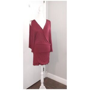 Venus Cold Shoulder Dress V Neck‎ Long Sleeve Mini Dress Sz M /#53356